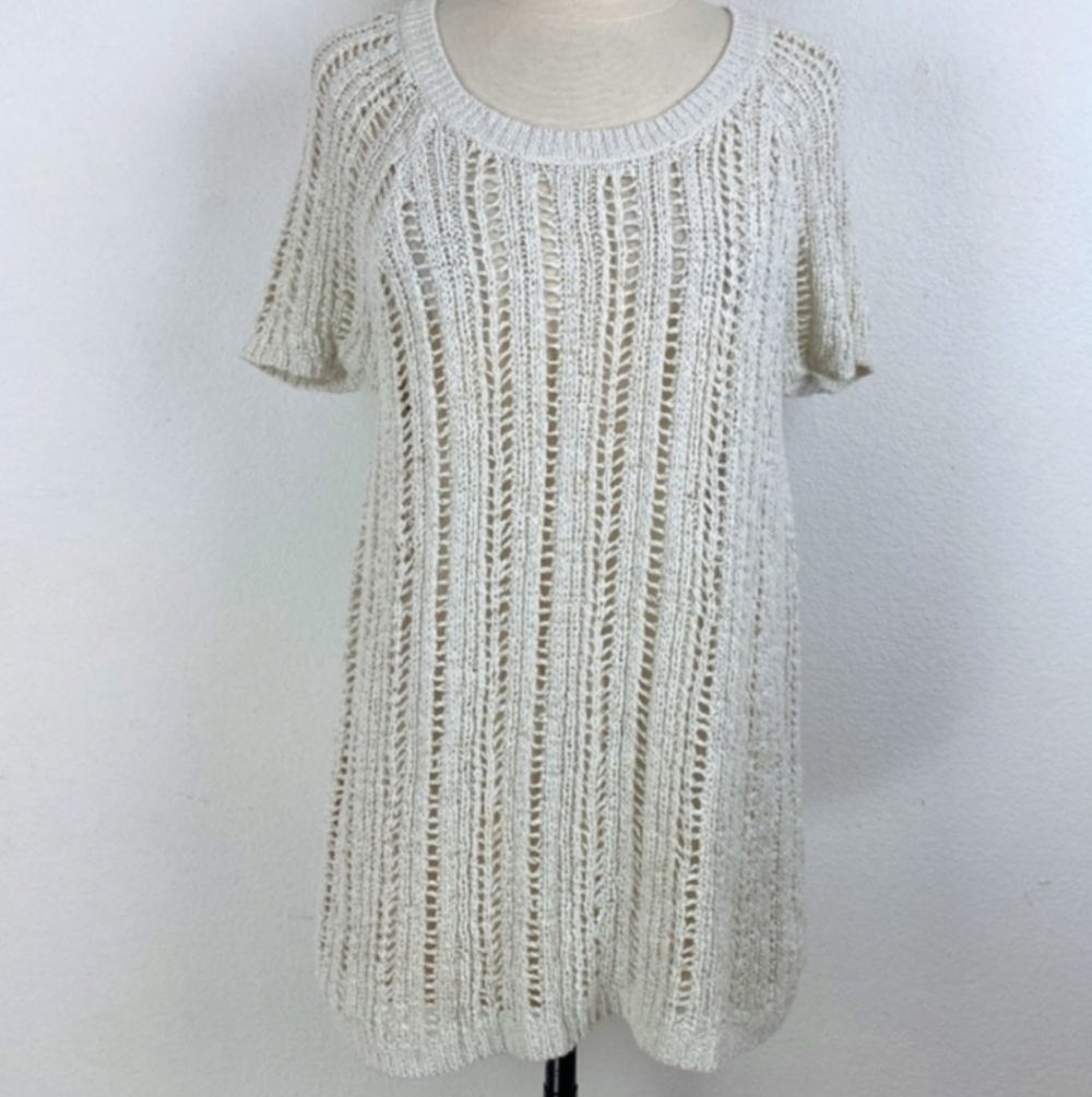 Torrid Sweater Cream Pullover Short Sleeve Open Weave Scoop Neck Cotton 2X NWOT
